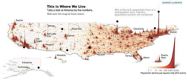 Population density map of the US