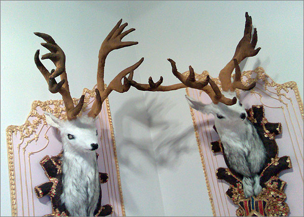 Photograph of mixed media artwork Royal Stags by Kate Rohde