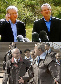 Photographs of Kevin Rudd with Al Gore, and John Howard with George W Bush
