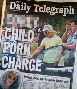 Photograph of Daily Telegraph front page, 17 January 2008: [Name] Child Porn Charge