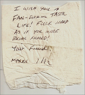 Photograph of note written on tissue paper
