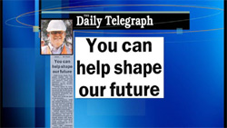 Screenshot from Media Watch showing headline from Daily Telegraph: You can help shape our future