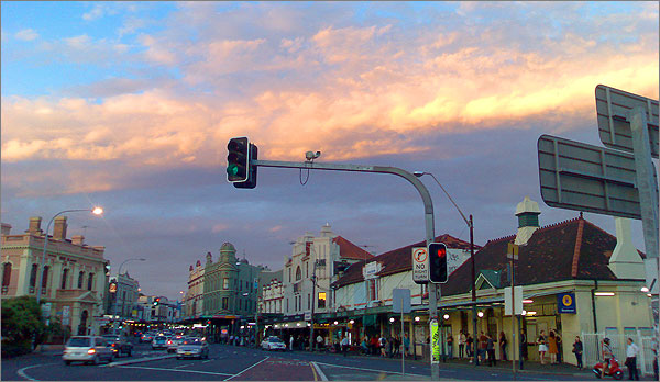 Photograph of Newtown, Sydney, at sunset 26 March 2008
