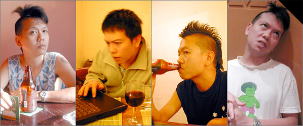4 photographs of Trinn Suwannapha. In 3 of them he is drinking. In one he looks exhausted.