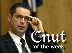 Photograph of Senator Stephen Conroy labelled Cnut of the Week