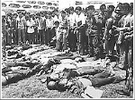 Photo of dead students after the massacre or Thammasat University in 1976