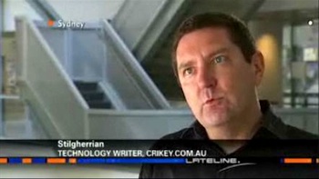Screenshot of Stilgherrian talking on ABC Lateline