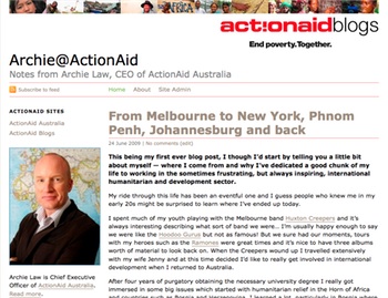 Screenshot of Archie@ActionAid, the first ActionAid blog: click to go there