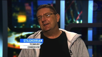 Screenshot of Stilgherrian on The Project, 14 March 2013