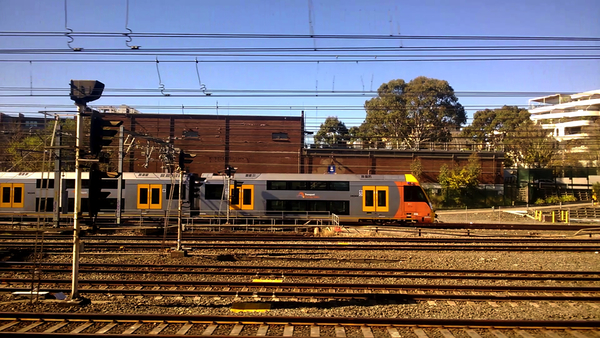 Approaching Sydney Central, a frame from "Strathfield to Central": click to embiggen