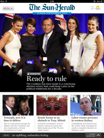 Cover of today's Sun-Herald app: click to embiggen
