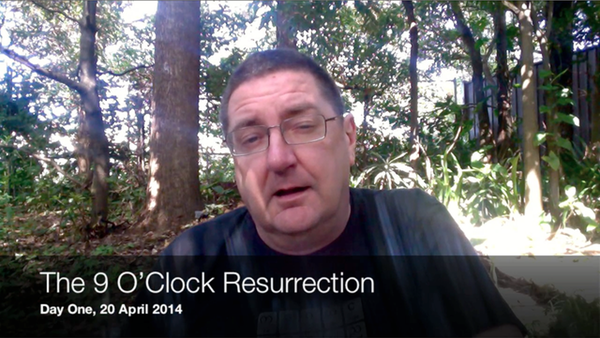 Screenshot from The 9 O'Clock Resurrection video for Day 1