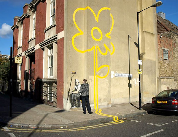 Banksy flower in Pollard Street, London