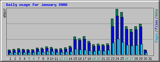 Traffic Graph for 2008-01-30 showing traffic continuing to gently rise again