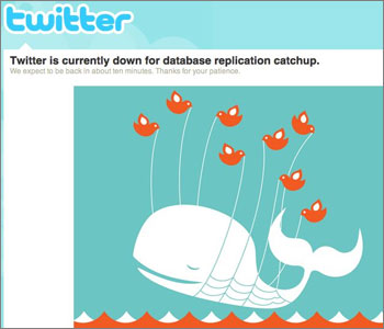Screenshot of Twitter: Twitter is currently down for database replication catchup