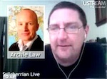 Screenshot from Stilgherrian Live episode 48, including a picture of ActionAid Australia CEO Archie Law