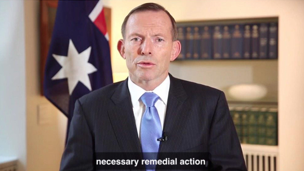 Screenshot from Tony Abbott's message, 14 February 2015